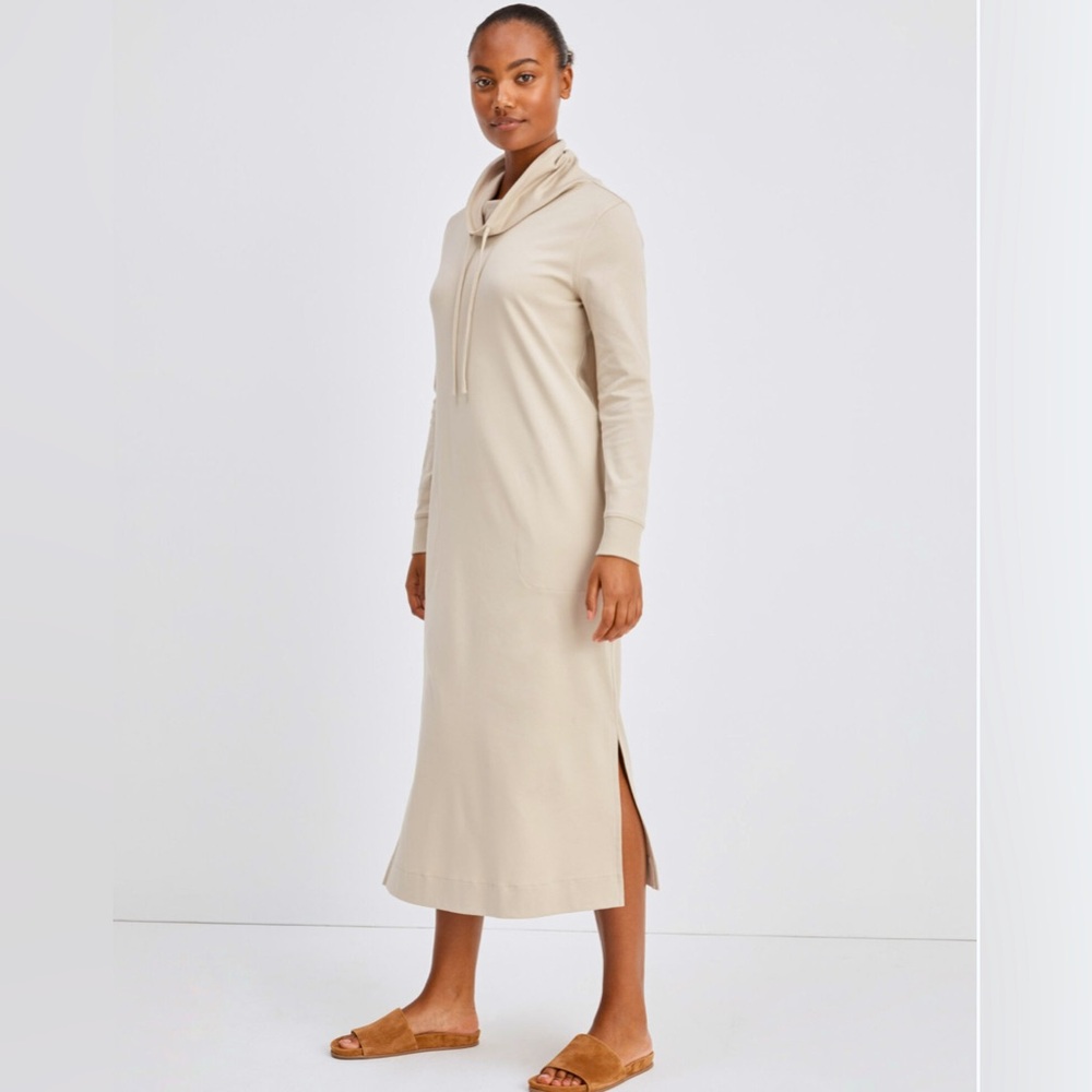 Haven Well Within Cotton Cowlneck Lounge Midi Dress Beige Size M